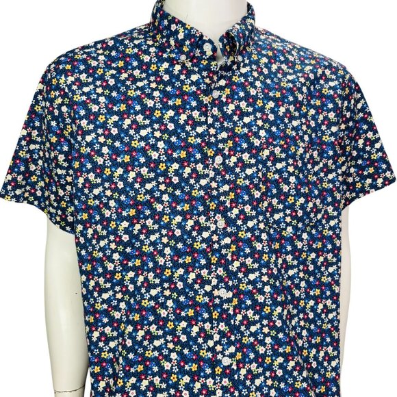 J Crew Mens Slim Fit Short Sleeve Cotton Poplin Shirt Blue Ditzy Floral Size XXL - Picture 4 of 14